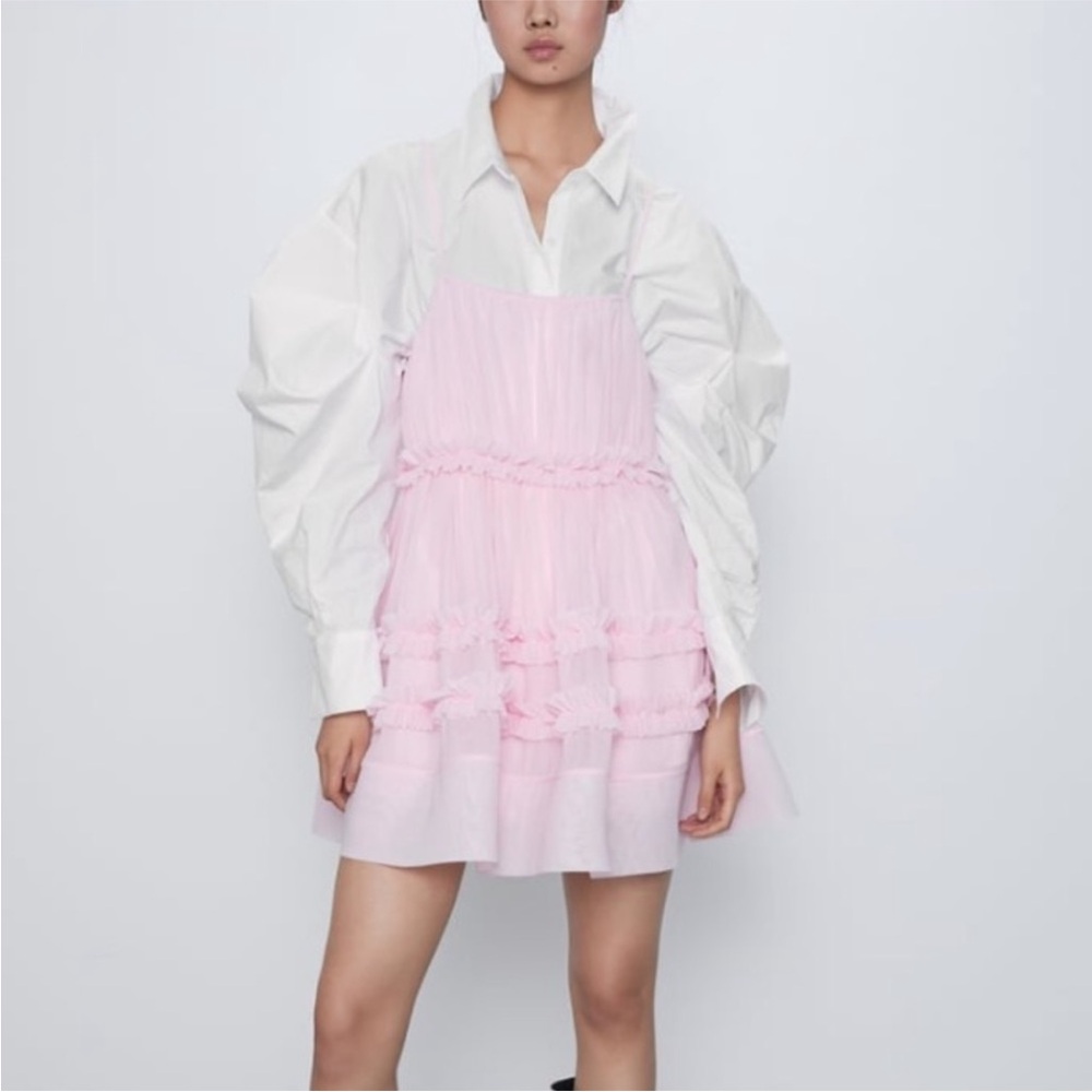 Zara tulle baby pink tank top dress